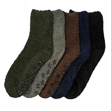  6 Pairs WOMEN COZY FUZZY NON SKID DARK PLAIN WINTER SLIPPER BED SOCKS 9-11 LOT