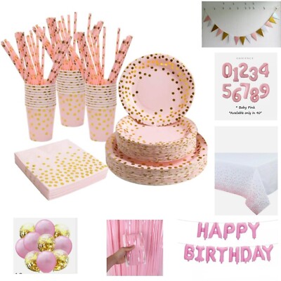 PINK & GOLD GESCHIRR SET ABENDGESCHIRR PARTY DEKORATIONEN GEBURTSTAG HOCHZEIT HENNE PARTY