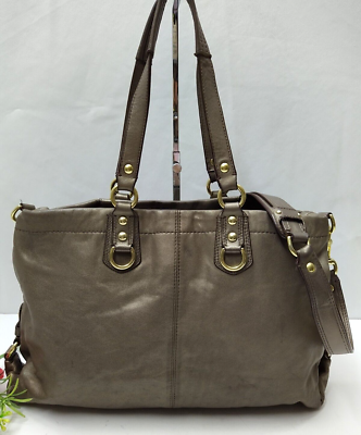Coach Ashley Gray Leather 2 Ways Double Handles Satchel Shoulder