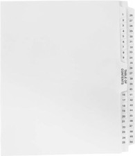 Un-Punched Numbered Dividers 1-50