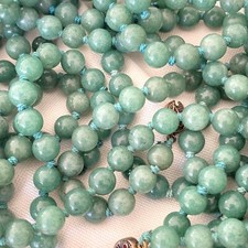 Vintage Green Jade Bead Necklace Silver Filigree Clasp Hand Knotted Strand China
