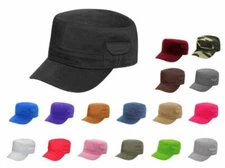 Plain Distressed Military Patrol Cadet Castro Baseball Cap Hat with Side Pocket