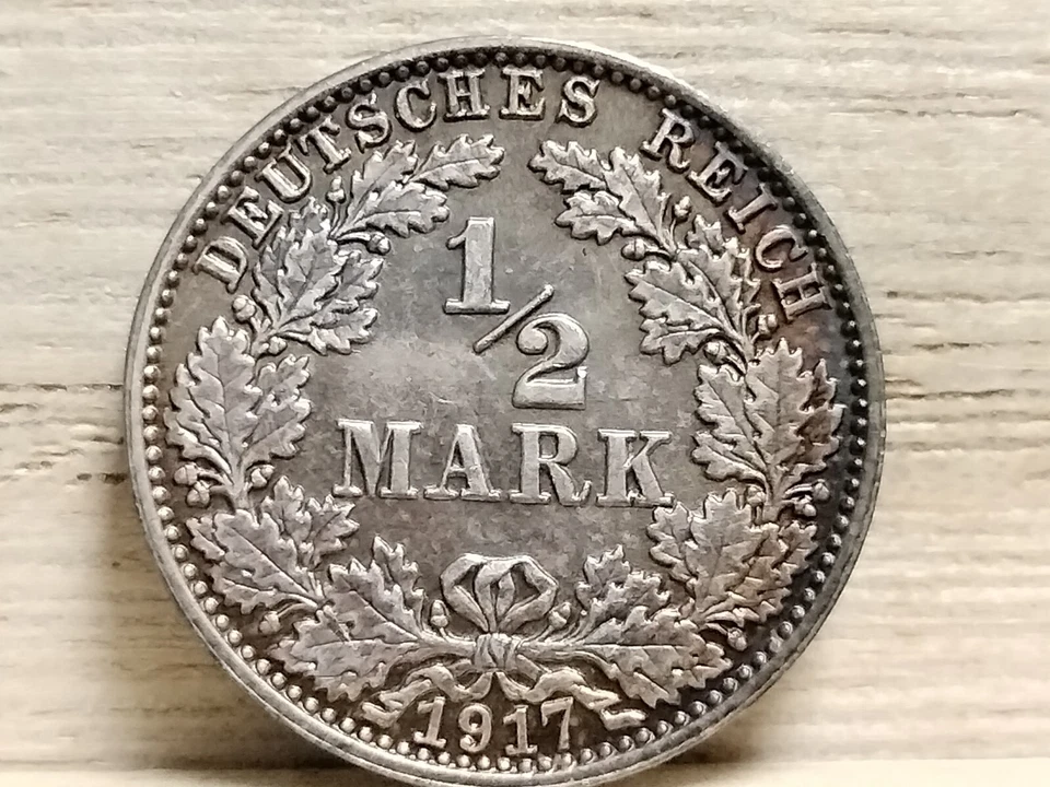 1917 A 1/2 Mark German Silver Coin (Wilhelm II type 2 - small shield) - Image 3 of 4