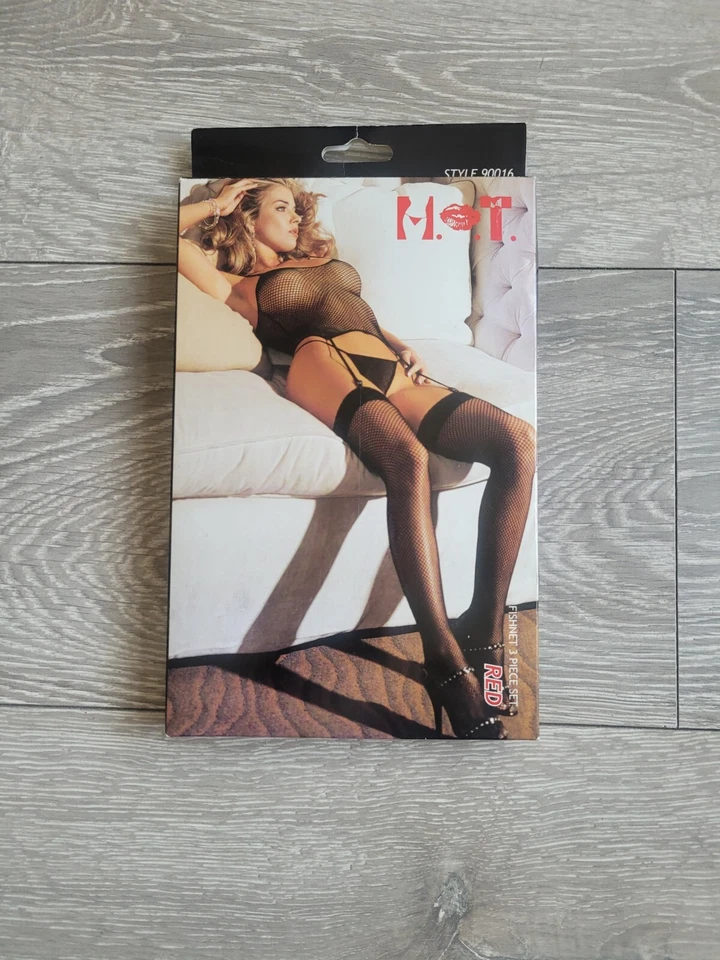 Conjunto de 3 body Shirley of Hollywood Fishnet H.O.T. Lencería roja talla única Foto 2 de 4