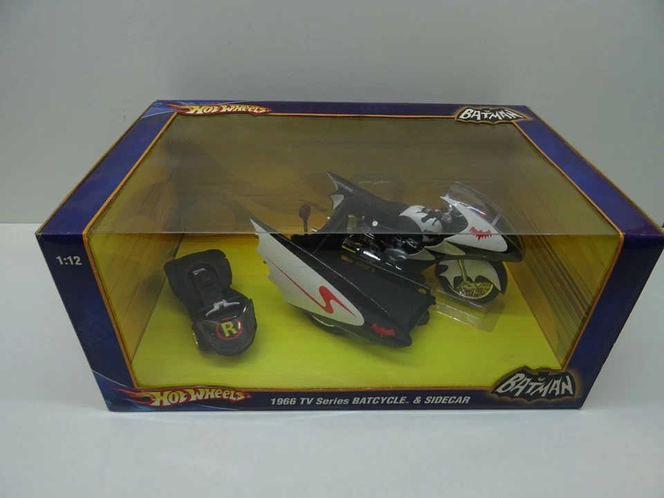 HOT WHEELS BATMAN 1966 TV SERIES BATCYCLE E SIDECAR 1:12-FR-I22 - Immagine 2 di 4