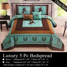 Western Star Cowboy Horse Horseshoe Quilt Bedspread Comforter Shams 5 Pcs Set