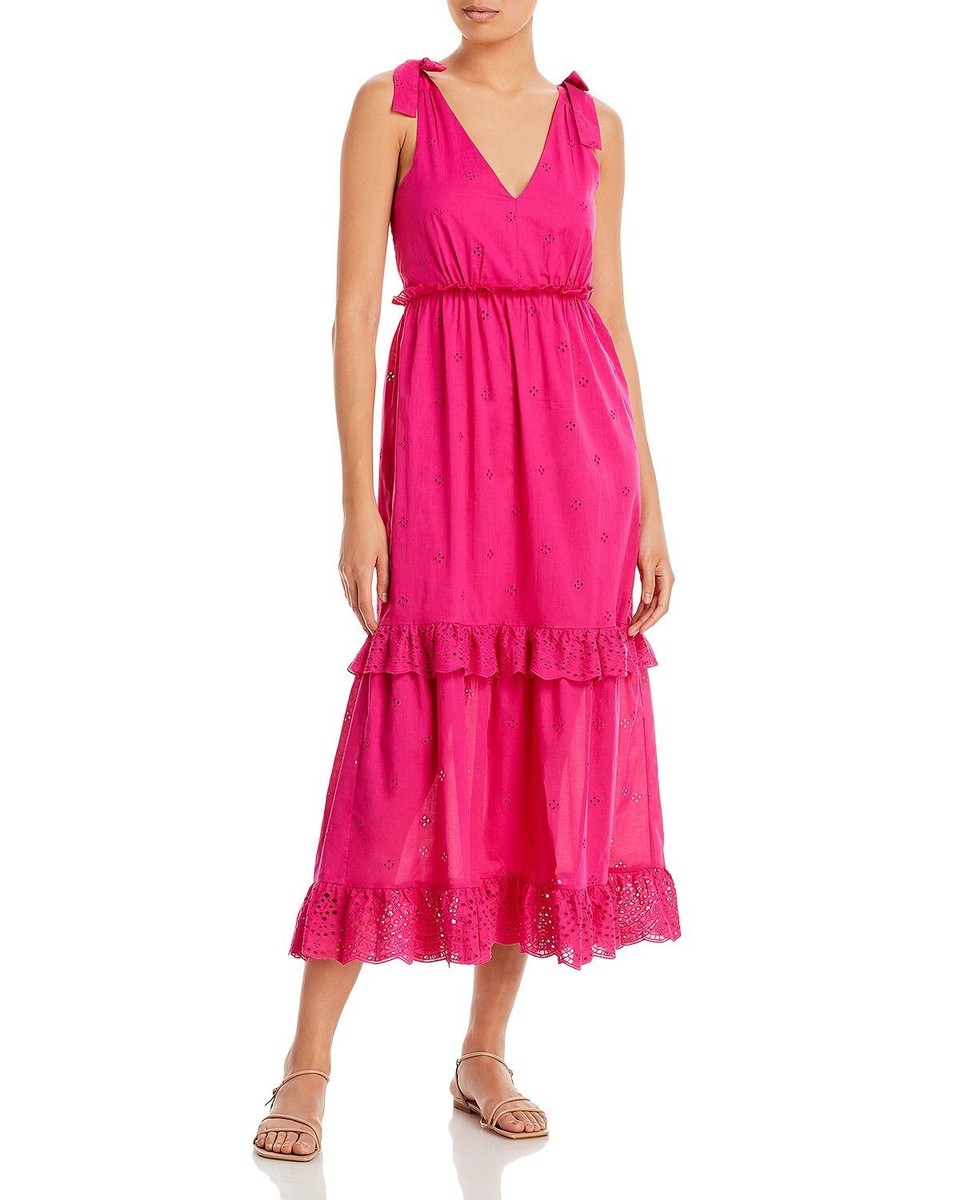 hot pink strapless dress Hot Pink Tiered Ruffled Prom Dresses Strapless Pleated Bodice Formal Gown 24371 Custom Colors / US2 main image 1