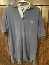 VNTG Tommy Hilfiger Mens Polo Shirt Blue With Crest Logo Size SMALL Y2K
