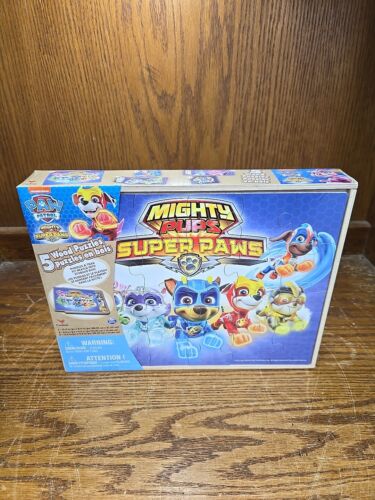 Nickelodeon Paw Patrol Mighty Pups Super Paws 5 Wood Puzzles w/ Storage Box - Picture 1 of 3