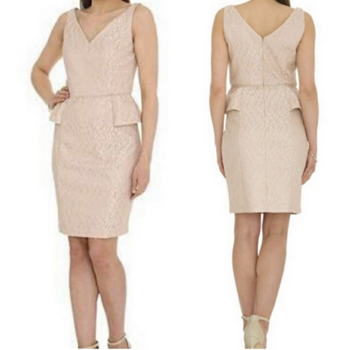 Belle Badgley Mischka Champagne Gold Peplum Dress Size 2 X-Small Wedding