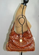 Andalossi NWT High Quality leather Shiny Brown Croc embossed Shoulder Bag #3365