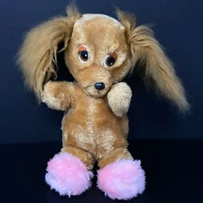 Vintage Fun Farm Plush Cocker Spaniel Dog Pink Slippers Stuffed Animal 1982