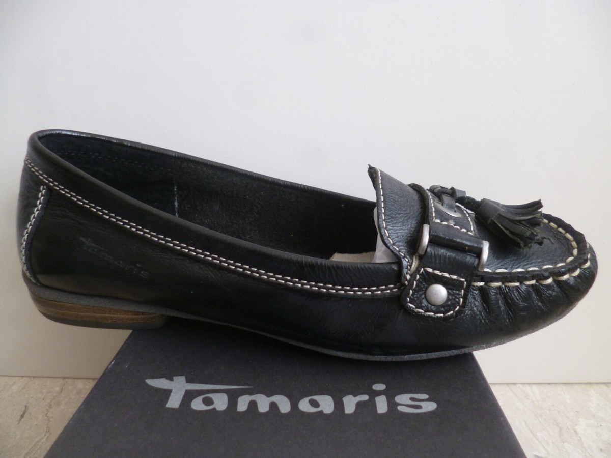 Tamaris Slipper Moccasin Ballerinas Half Shoes Leather Black 24215