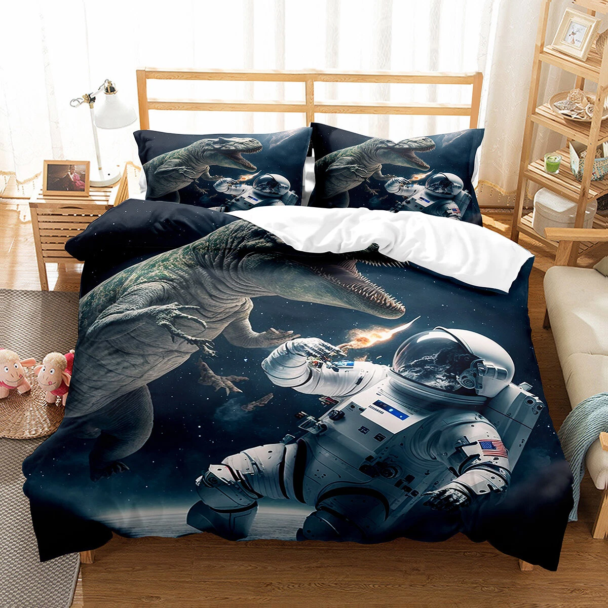 Space Astronaut Tyrannosaurus Kid Quilt Doona Cover Queen Bedding Set  Pillowcase | eBay