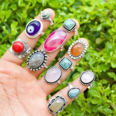 Prehnite & Mix Gemstone 925 Sterling Silver Plated Wholesale Designer Lot Rings