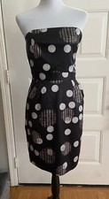 Banana Republic Black White Gray Striped Dot Strapless Bodycon Dress Size 2