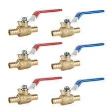EFIELD 6 PCS 1/2" PEX FULL PORT SHUT OFF  BRASS BALL VALVE HOT  &COLD, NO LEAD