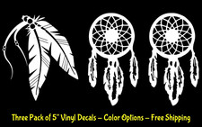 3 Pack Dreamcatcher  Native Feathers 5" Vinyl Decals Car Window Tablet Tumbler