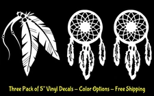3 Pack Dreamcatcher & Native Feathers 5" Vinyl Decals Car Window Tablet Tumbler