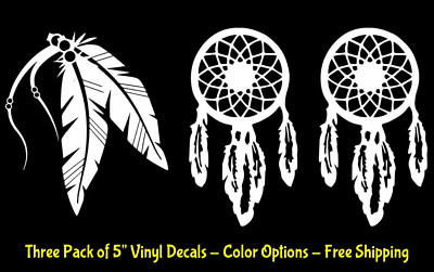 3 Pack Dreamcatcher & Native Feathers 5'' Vinyl Decals Car Window Tablet Tumbler