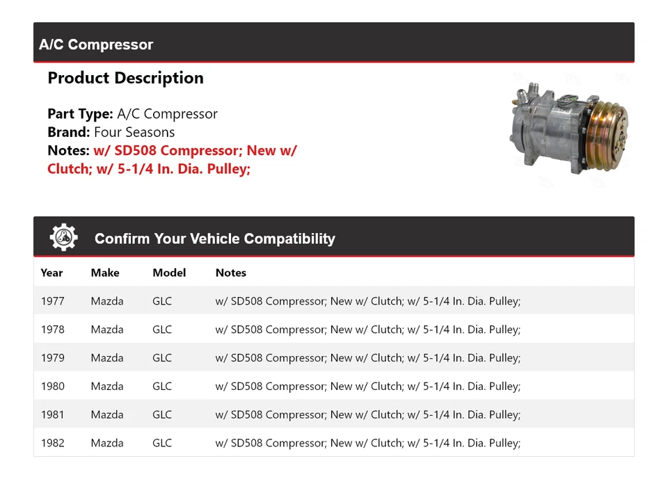 Compresor de aire acondicionado para Mazda GLC 1977-1982 4 estaciones 1978 1979 1980 1981 Foto 2 de 4