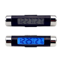 Auto Thermometer Digital Uhr LCD Display Blau Batteriebetrieben 1 StüCk 2 In 1