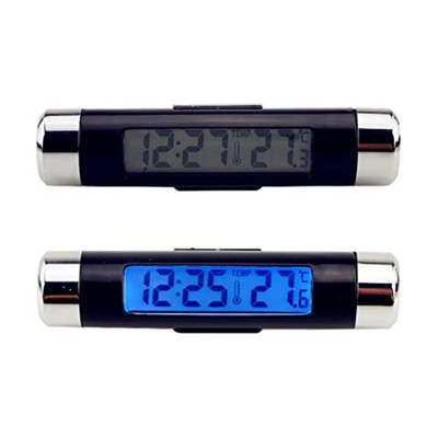 Auto Thermometer Digital Uhr LCD Display Blau Batteriebetrieben 1 Stück 2 in 1