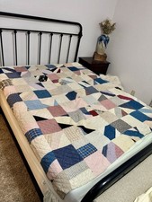 Antique Scrappy Block Quilt 71  x66  Hand Pieced Stitched Damage As Shown In Pics