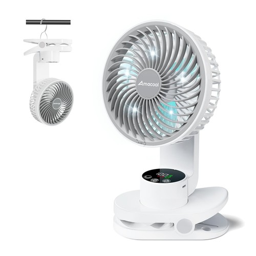Battery Operated Camping Fan with Light, Rechargeable Clip on Fan with Hook &...