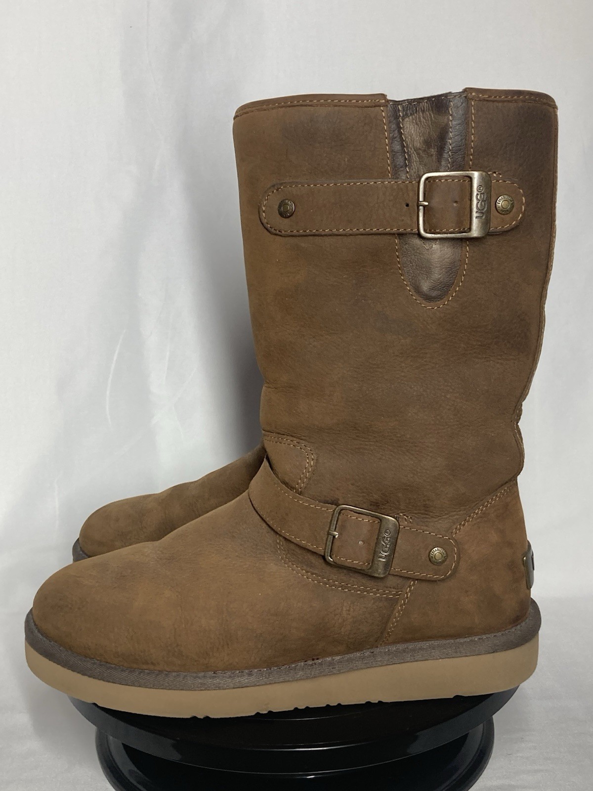 Women’s Size 8 Ugg Australia Sutter Boots Biker Water Resistant Brown Suede image 2