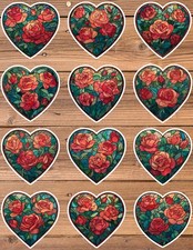 Stained Glass Heart Roses Die Cut Vinyl Stickers Scrapbooking Laptop Waterbottle
