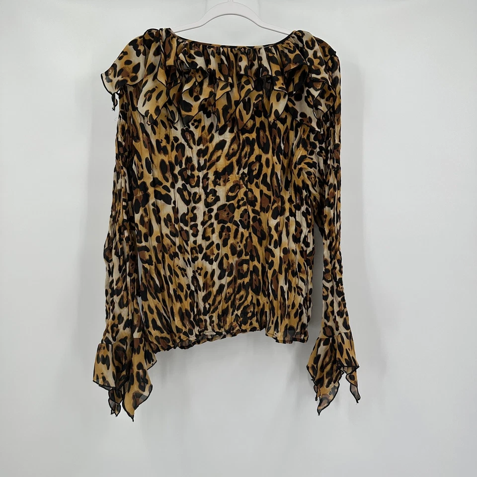 Top Kaelyn Max Mujer Volantes Manga Volantes Talla XL Leopardo Estampado Animal Dramático Foto 3 de 4