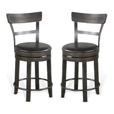 Pemberly Row 24" Wood Swivel Barstool with Back in Tobacco Leaf - Set of 2