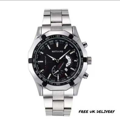 Men's Stainless Steel Silver Quartz Waterproof Analog Wrist Watch Men's