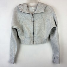 Lululemon Scuba Hoodie Women 6 Full Zip Cropped Heathered Core Ultra Light Grey