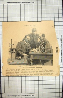 Original alter antiker Druck Emil Behring Laborversuche