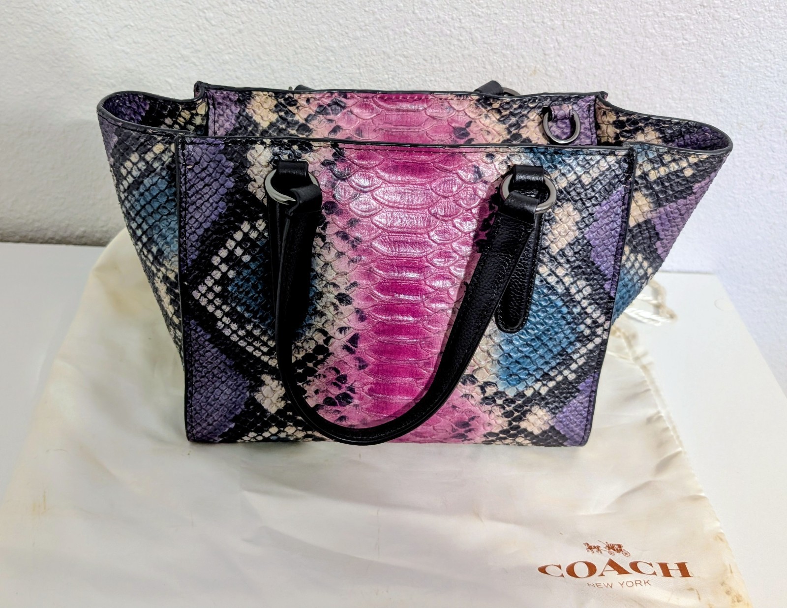 Coach Pink Python Snake Print Satchel Double Hand… - image 1