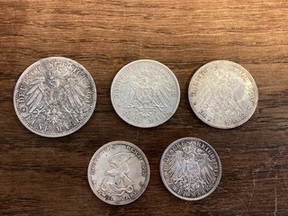 Münzenkonvolut 5/3/2 Reichsmark 1901 1913 gesamt 5 Stück