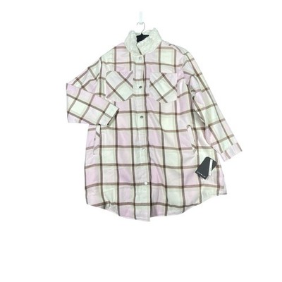 Ultra Flirt Long Plaid Sherpa Jacket Women's 3X Pink Cream Snap Button Cozy NWT