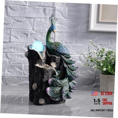 Tabletop Peacock Waterfall Fountain, 13.39'' Indoor Water Feature with