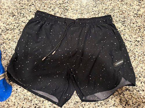 Legends Men's Athletic Mesh Shorts Black/White Speckled L 5 Drawstring