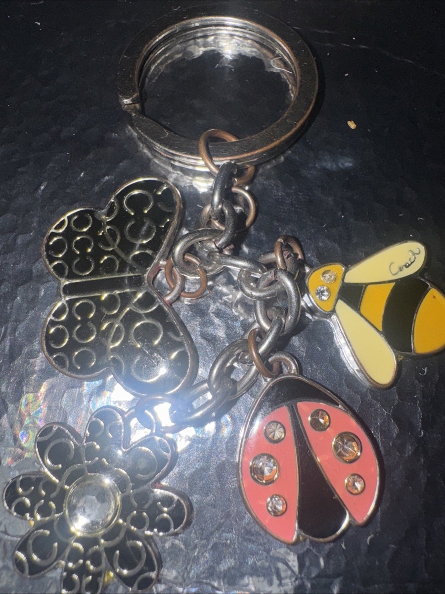 RARE COACH Vintage Bee Black Butterfly Lady Bug Cluster Bag Charm