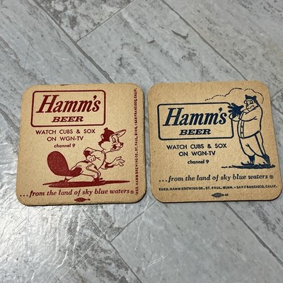 Vintage Hamms Beer Coasters Chicago Cubs Sox WGN-TV Channel 9 Set of 2 Baseball