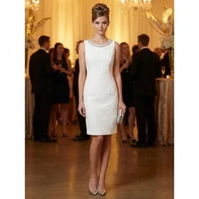 Studio One Dress Womens 16 White Beaded Texture Fit N Flare Cocktail Party Mini