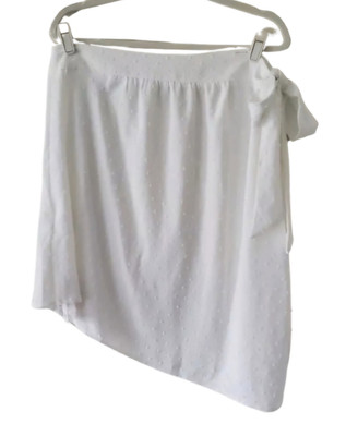 NEW Amazon Size XL Women's Assymetrical Side Tie White Swiss Dot Skirt 