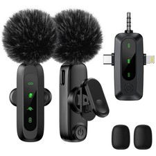 Wireless Lavalier Microphone for iPhone/Android Phone/Camera - 3 in 1 Profess...