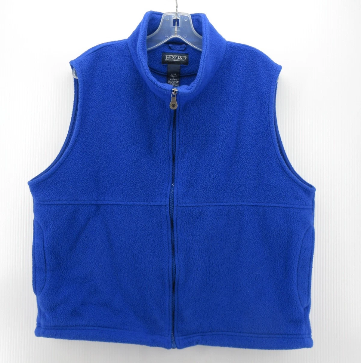 VINTAGE Lands End Vest Men Large Blue Fleece Jacket Hiking Polartec USA 90s