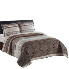 sheetsnthings 7PC Queen Size Bedding Set- Callisto Taupe Lightweight Quilt wi...