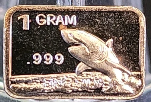 1 Gram .999 Fine Silver Art Bar Ingot. Shark . Fun Way Dip Into Investing.