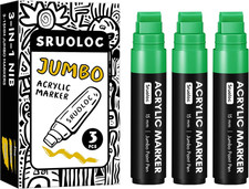 3 Jumbo Permanent Markers Green, 15mm Thick Wide Tip, Large Acrylic Paint Marker